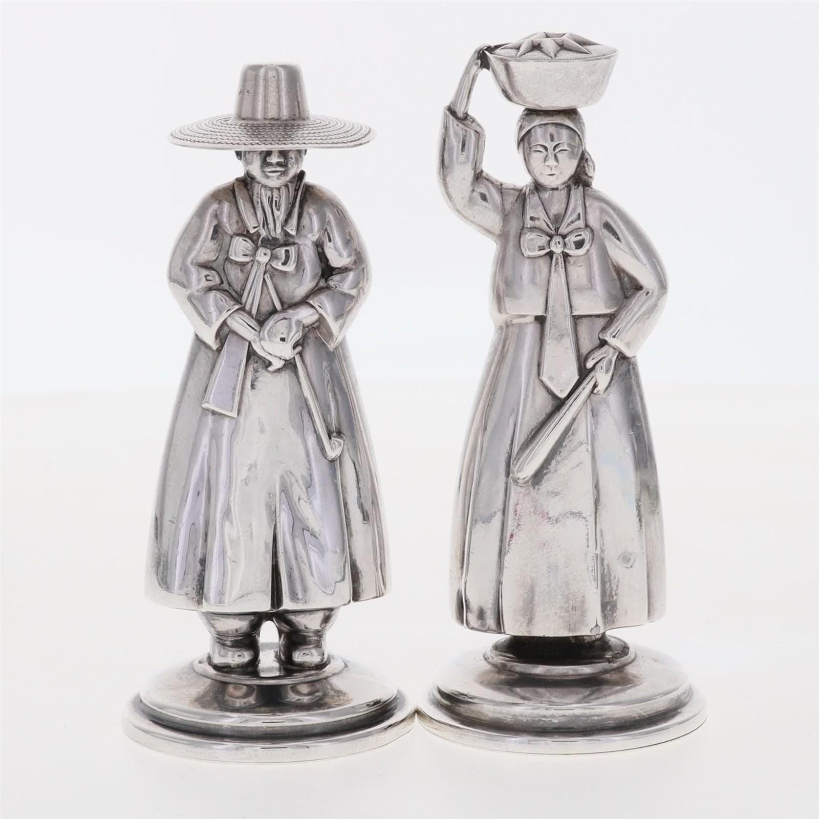 森紙22 Vintage Japanese Sterling Silver 950 Salt Pepper Shakers Man Woman