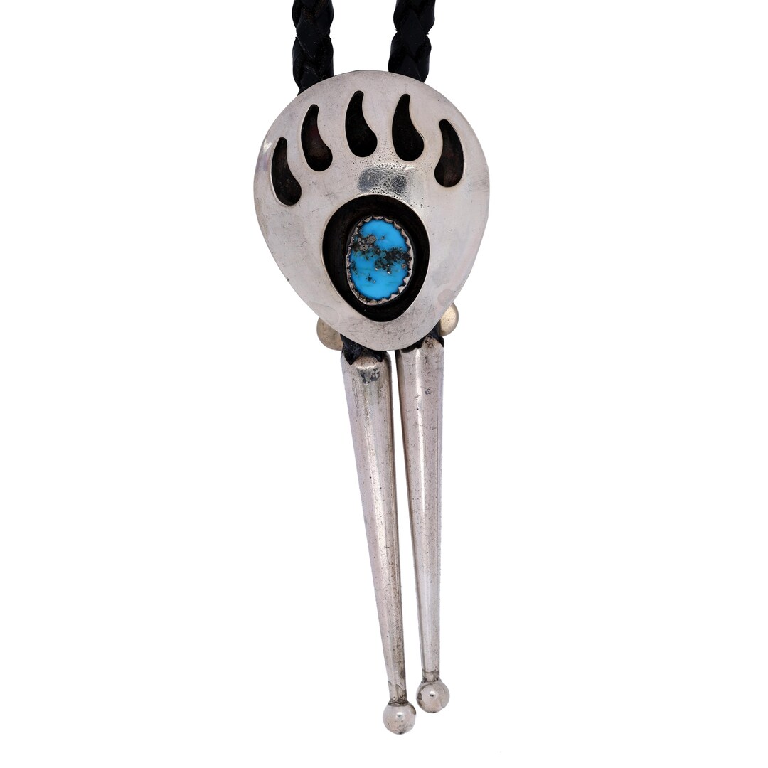 Vintage Navajo Sterling Silver 925 Turquoise Shadowbox Bear Claw Paw ...