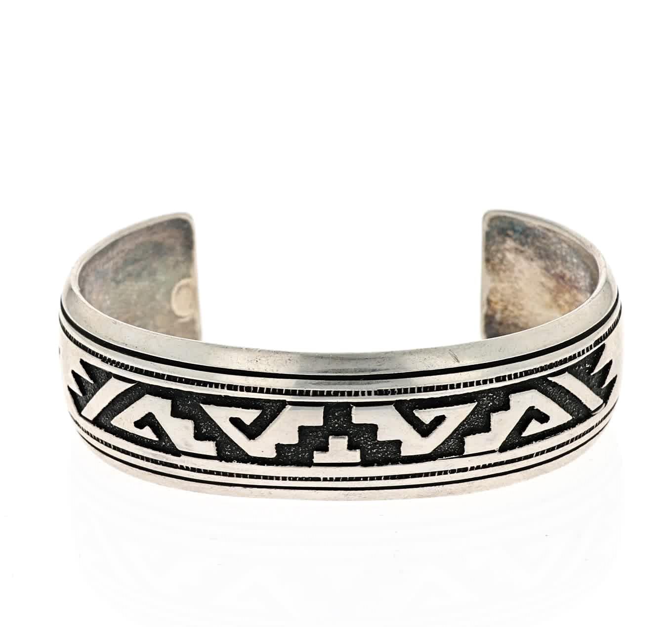 Vintage Navajo Bracelet Cuff 925 Sterling Silver Overlay Geometric
