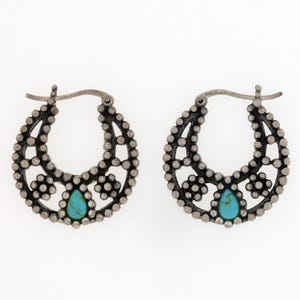 Hoop Earrings 925 Sterling Silver Synthetic Turquoise Filigree Beaded Native American Southwest Style Made in China Jewelry