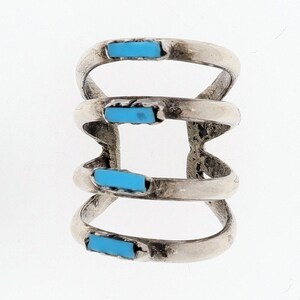 Vintage Zuni Earring Ear Cuff Turquoise 925 Sterling Silver Needlework Petit Point 4 Stone Split Cartlidge Unique Native American Old Pawn