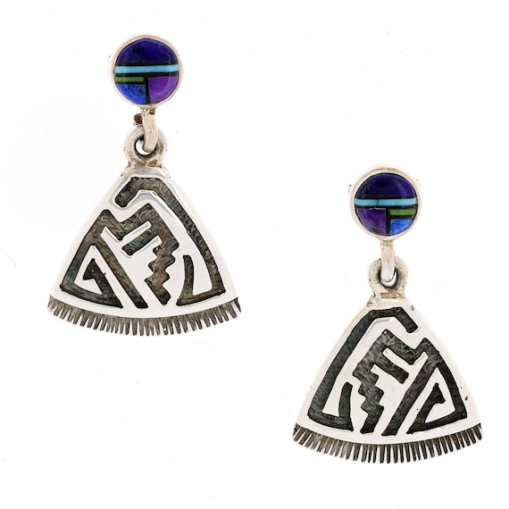 Intricate Triangle Vintage Native American Zuni Turquoise Sterling Silver Teepee Earrings Intricate Triangle Vintage Native American Zuni Turquoise Sterling Silver Teepee Earrings