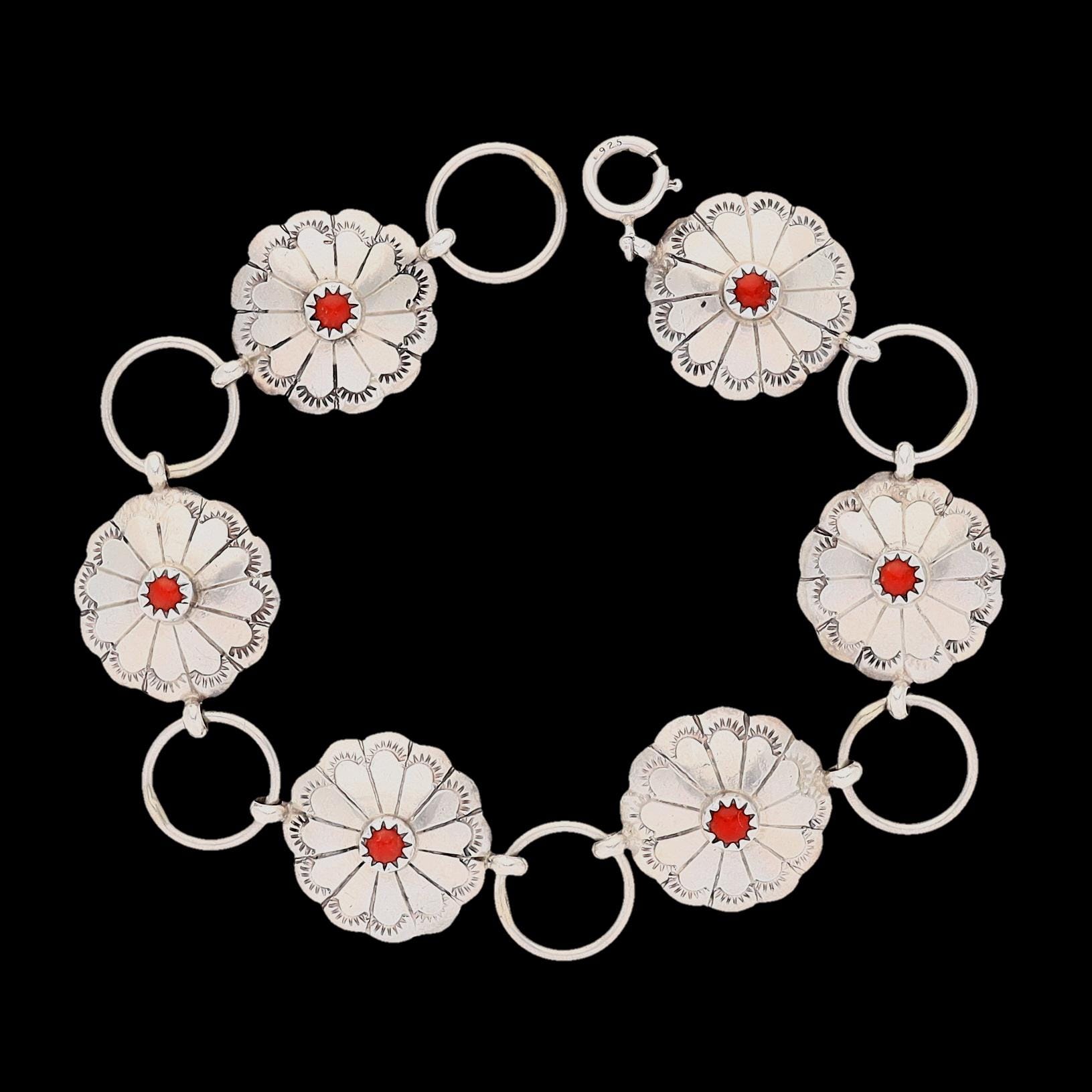 Vintage Navajo amérindienne en argent sterling et broche médaillon en corail - France