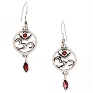 Vintage Dangle Drop Earrings 925 Sterling Garnet Artisan Ladies Jewelry