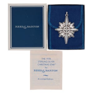 Reed Barton 1978 Sterling Silver Star Christmas Ornament Tree Decoration Vintage 1970S Charm Pendant Necklace Decor Holiday Xmas Luxury