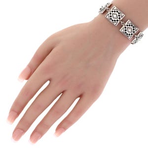 8&quot; Vintage Sterling Silver Mexican Geometric Link Bracelet Taxco Mexico Abstract Mexican Jewelry Art Artwork 925