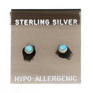 Vintage argent sterling 925 turquoise clou rond dames robe élégante bijoux du sud-ouest moderniste - Cartes anciennes
