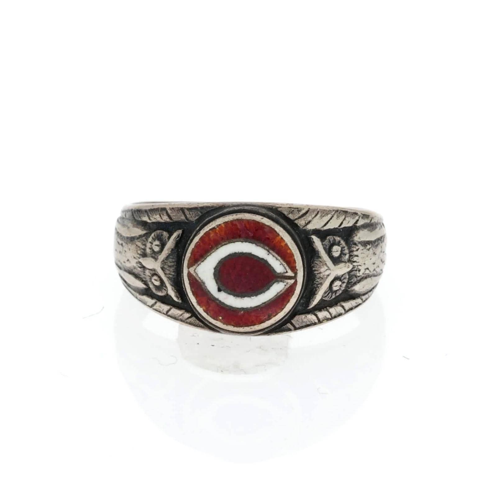40s Chi Omega Sterling Silver Owl Ring Cardinal Sorority Kinney Sz 8 Rare ChiO University Arkansas A