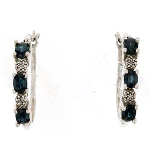 Vintage Hoop Earrings 925 Sterling Silver Sapphire Cubic Zirconia Ladies Jewelry
