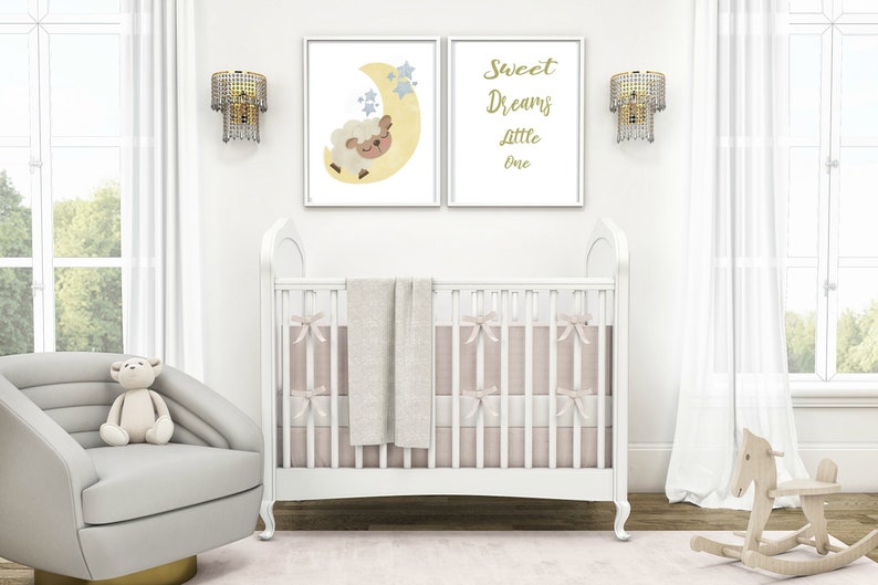 Sheep On The Moon Nursery Wall Printables Sweet Dreams Little One Art Set Of Two S