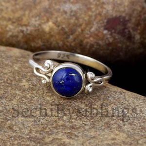 Lapis Lazuli Minimal Ring for Women, Sterling Silver Blue Gemstone Ring, Gift for Her,