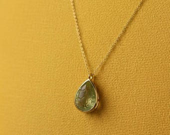 Green Tourmaline Intaglio Pendant Necklace, Gold Vermeil Sterling Silver Jewelry For Mothers Day