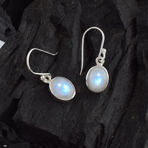Pendientes de piedra lunar arcoíris de plata, piedra natal de junio, regalo de joyería, pendientes bohemios de piedra lunar, pendientes colgantes de piedra lunar, pendientes delicados