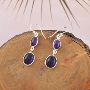 Amethyst Gemstone Silver Earrings Purple Crystal Jewelry Gift 925 Sterling Silver Earrings Amethyst Earrings February Birthstone Jewelry
