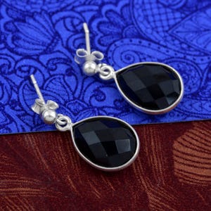 Black Onyx Gemstone Silver Teardrop Earrings Jewelry Gift For Her 925 Sterling Silver Earrings Wedding /Anniversary Gift Handmade Earrings