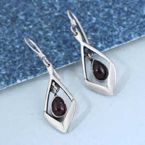 Garnet Gemstone Silver Earrings Red Crystal Jewelry Gift For Her/Mom 925 Silver Earrings January Birthstone Earrings Birthday Wedding Gift
