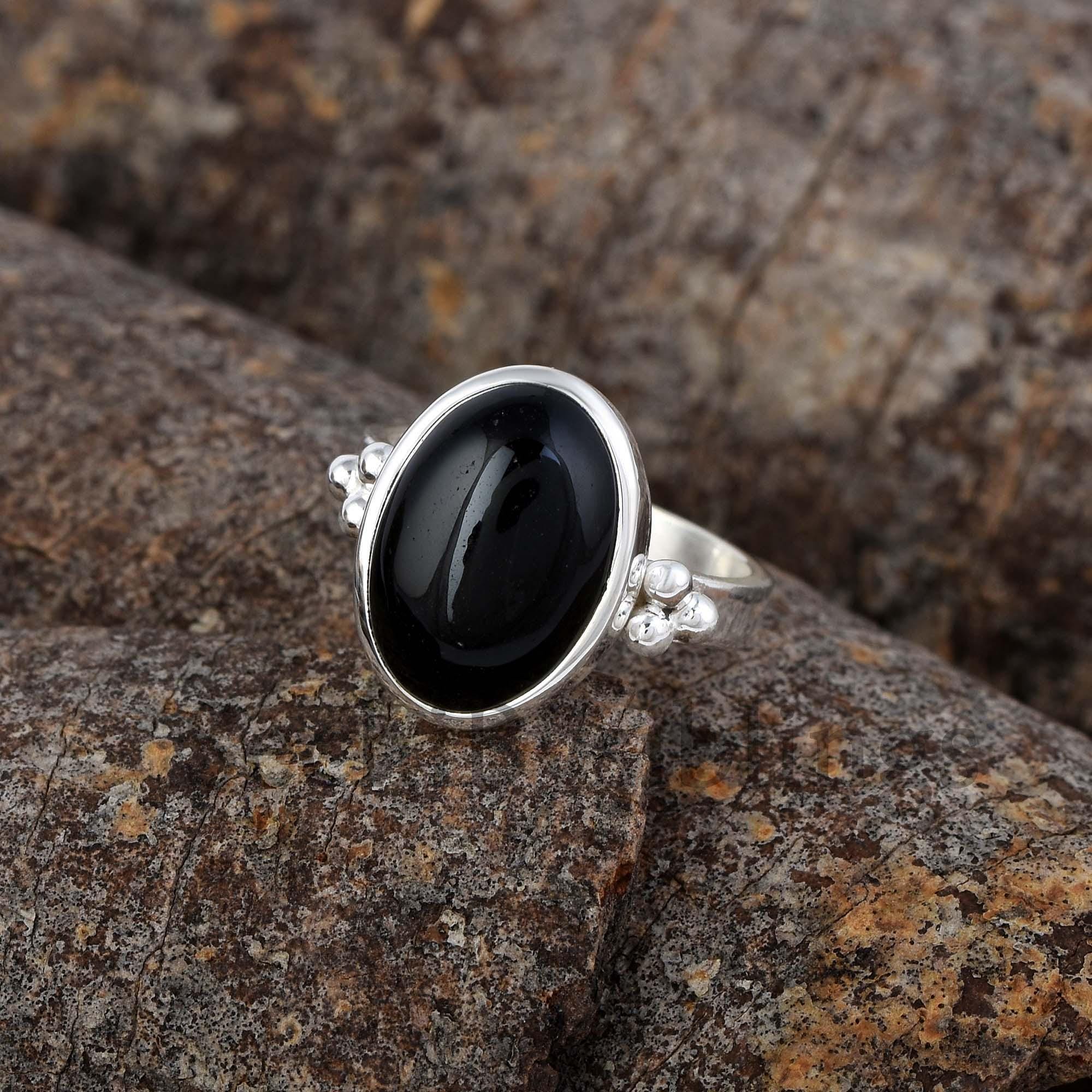 Black Onyx Gemstone Ring, 925 Sterling Silver Ring, Everyday Ring Gift For Her, December Birthstone Jewelry, Gift for Friend