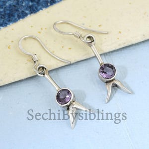 Amethyst Gemstone Silver Dangle Earrings Purple Crystal Jewelry Gift 925 Sterling Silver Amethyst Earrings February Birthstone Jewelry