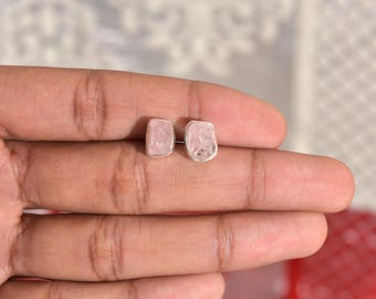 Rohe Rosenquarz Ohrstecker, 925 Sterling Silber Minimalist rosa Edelstein Schmuck