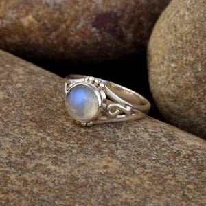 Rainbow Moonstone Ring, 925 Sterling Silver Ring, Round Shaped Ring, Gemstone Ring, June Birthstone Ring, Handmade Ring Jewelry For Woman