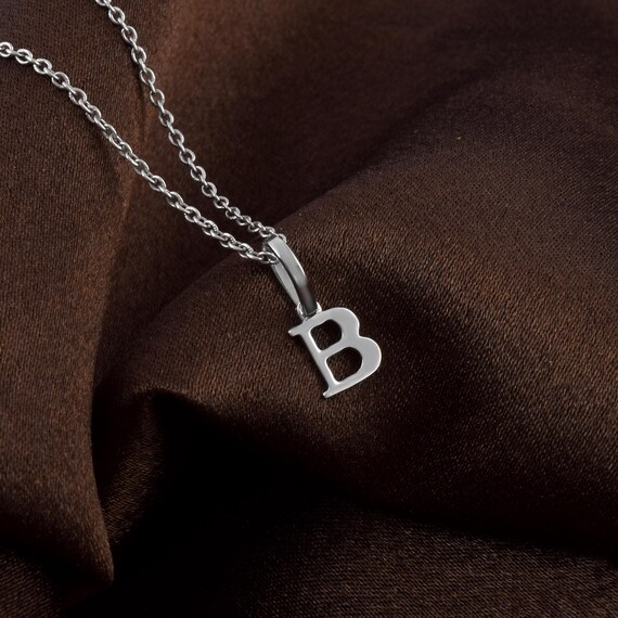 Sterling Silver Initial B Pendant Necklace, Dainty Personalized