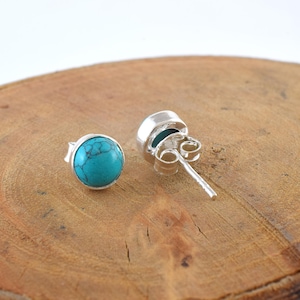 Dainty Turquoise Gemstone Silver Studs Earrings Jewelry Birthday Gift For Her Small Blue Birthstone Jewelry Tiny Silver Studs Earrings