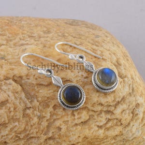 Blue Labradorite Gemstone Crystal Silver Earrings Birthstone Jewelry Anniversary/Birthday Gift Sterling Silver Earrings Labradorite Earrings