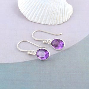 Purple Amethyst Crystal Gemstone Silver Earrings Jewelry Gift February Birthstone Jewelry 925 Silver Earrings Dainty Amethyst Earrings
