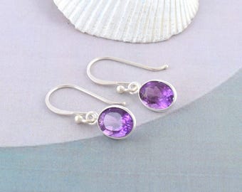 Amethyst Tropfen Ohrringe, Sterling Silber, facettierter Edelstein, Februar Birthstone Schmuck