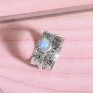 Moonstone Gemstone Silver Spinner Fidget Ring 925 Sterling Silver Ring Moonstone Silver Ring Meditation Ring Moonstone Thumb Silver Ring