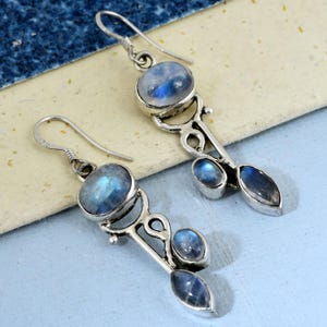 925 Sterling Silver Moonstone Dangle Earrings Gemstone Earrings For Valentines Gift Oxidised Dangle Earrings for Her Jewelry for Mom, Sister