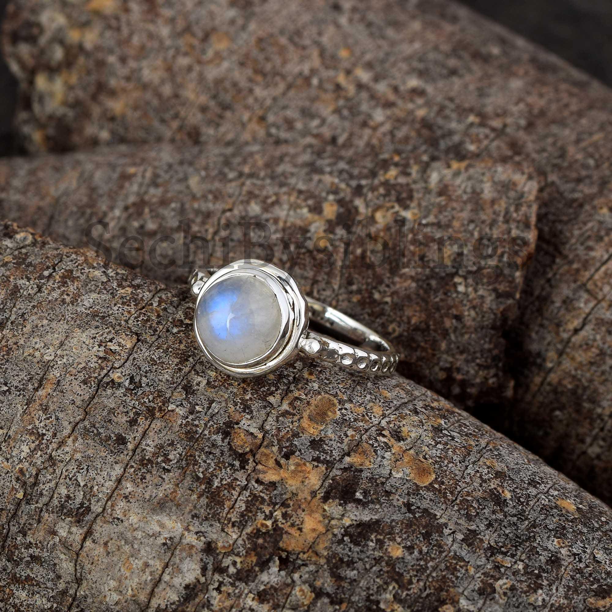 Rainbow Moonstone Ring 925 Sterling Silver Gemstone Ring Silver Moonstone Statement Ring Thanksgiving Gift For Mom June Birthstone Jewelry