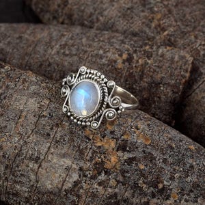 Moonstone Ring 925 Sterling Silver Gemstone Jewelry Gift June Birthstone Ring For Her Statement Jewelry Wedding Anniversary Ring Gift