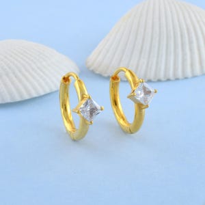 Diamond Huggie Silver Crystal Earrings Jewelry Gift Small CZ Diamond Hoop Earrings Minimalist Anniversary Gift 925 Sterling Silver Earrings