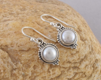 Pearl Dangle Earrings, 925 Sterling Silver Boho Wedding Jewelry