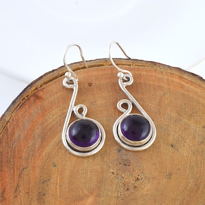 Purple Amethyst Crystal Gemstone Silver Earrings Jewelry February Birthstone Jewelry Gift 925 Silver Dangle Earrings Amethyst Earrings