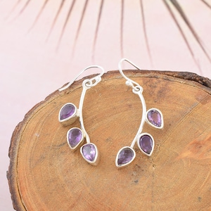Purple Amethyst Crystal Gemstone Silver Dangle Earrings Jewelry 925 Silver Earrings Amethyst Earrings February Birthstone Jewelry Gift