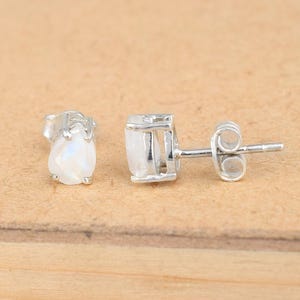 Small Moonstone Gemstone Silver Studs Earrings 925 Silver June Birthstone Jewelry Gift For Her Dainty Silver Earrings Women Day Gift