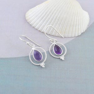 Amethyst Gemstone Silver Dangle Earrings Purple Crystal Jewelry 925 Silver Earrings Amethyst Earrings February Birthstone Jewelry Gift