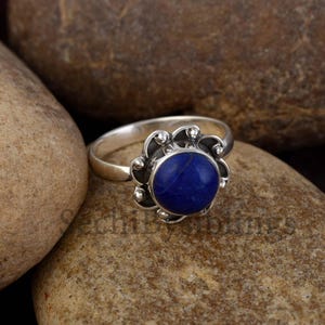 Blue Lapis Lazuli Gemstone Ring 925 Sterling Silver Ring Floral Silver Ring September Birthstone Ring Statement Ring Thanksgiving Gift