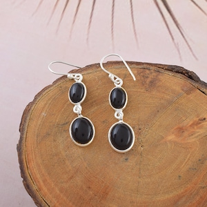 Black Onyx Gemstone Silver Drop Earrings 925 Sterling Silver Dangle Earrings July Birthstone Jewelry Black Onyx Earrings Jewelry for Women