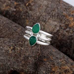 Green Onyx Gemstone Silver Multi Band Ring 925 Sterling Silver Ring Green Onyx Silver Ring Birthstone Ring Anniversary Gift Statement Ring