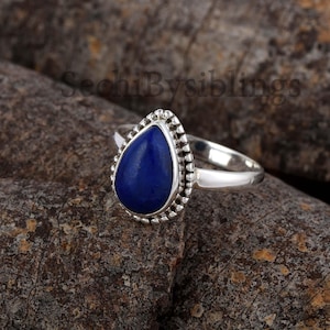 Genuine Lapis Lazuli Ring 925 Sterling Silver Ring Handmade Silver Ring Statement Ring Wedding Gift for Wife/ Friend Ring for Women