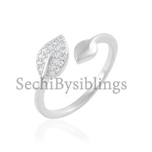 925 Sterling Silver Open Cuff Ring Cz diamond Ring Dainty Cubic Zirconia Ring Promise Ring Birthday Gift For Woman Cz Leaf Silver Ring
