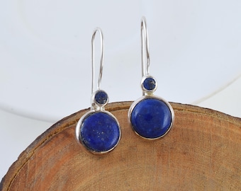 Lapis Lazuli Drop Earrings Handmade Sterling Silver, Deep Blue Gemstone Statement Jewelry Birthstone Gift