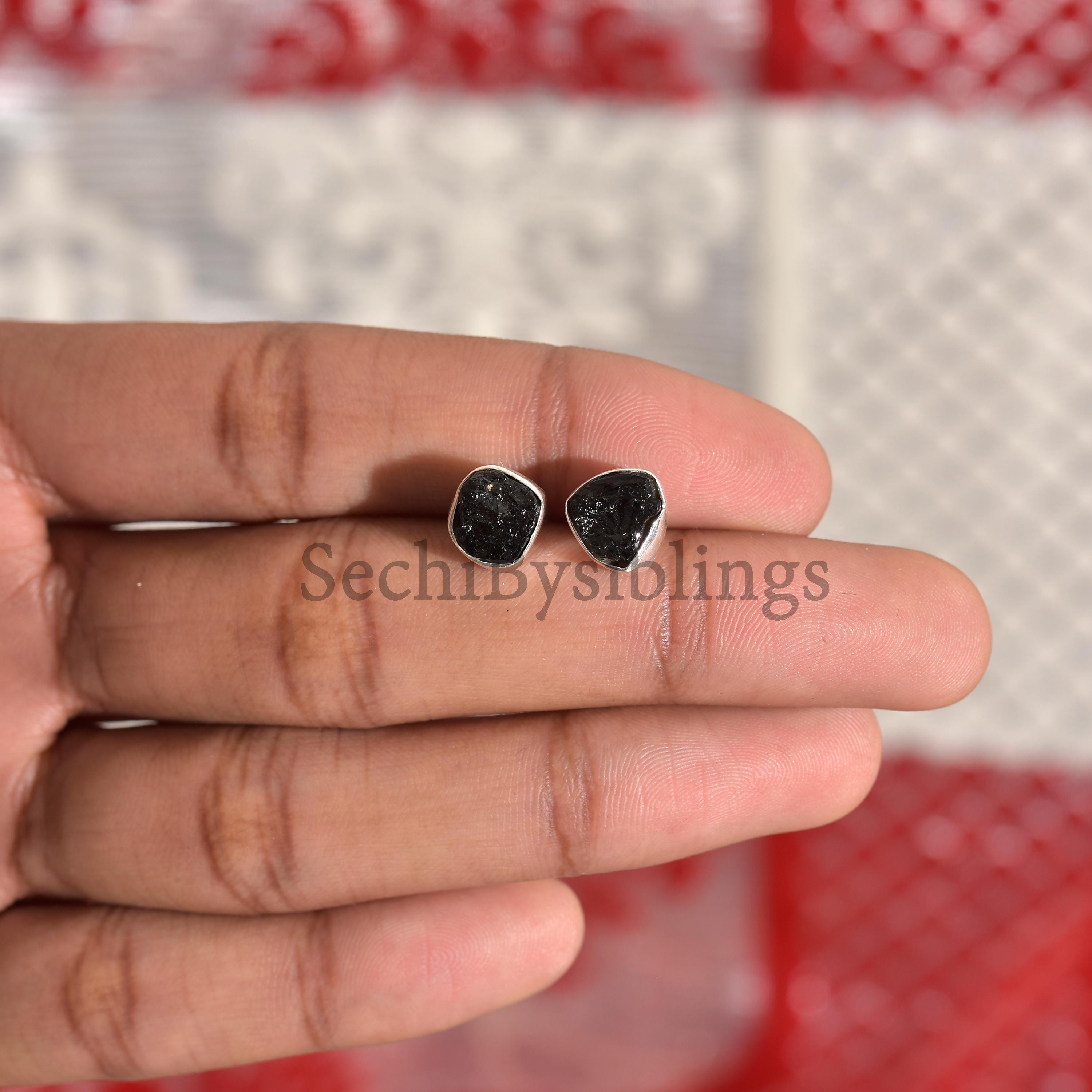 Hari 925 Sterling Silver Black Tourmaline Stud Earrings - Lab-Created, 4.18 TCW, Round Cut, Gift For Women