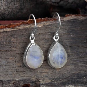 Rainbow Moonstone Silver Dangle Earrings Blue Gemstone Jewelry Gift For Her 925 Sterling Silver Moonstone Earrings June Birthstone Jewelry