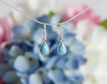 Natural Larimar Dangle Earrings 925 Sterling Silver Ocean Blue Gemstone Jewelry Gift for Her