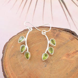 925 Silver Dangle Earrings Green Peridot Gemstone Dangle Peridot Earrings August Birthstone Jewelry Gift Pear Cut Peridot Jewelry For Her