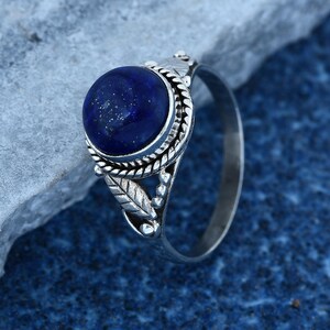 Lapis Lazuli Sterling Silver Ring, Vintage Bohemian Statement Gemstone Jewelry, Blue Gemstone, Elena Daylight Ring, Gift for Her